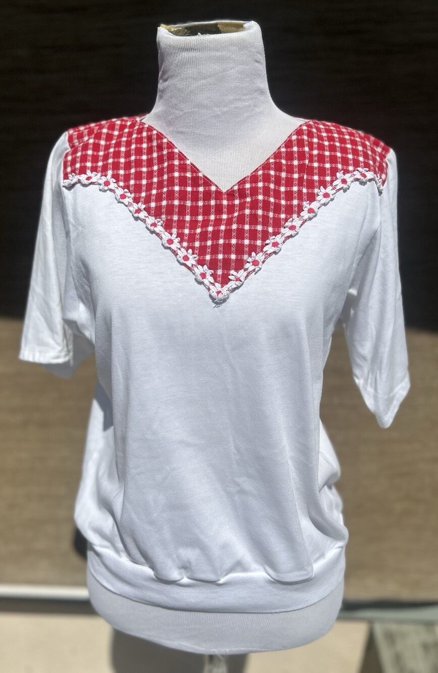 Vintage The Produce Company Gingham Lace Trim Top Womens Small Cottagecore Crop